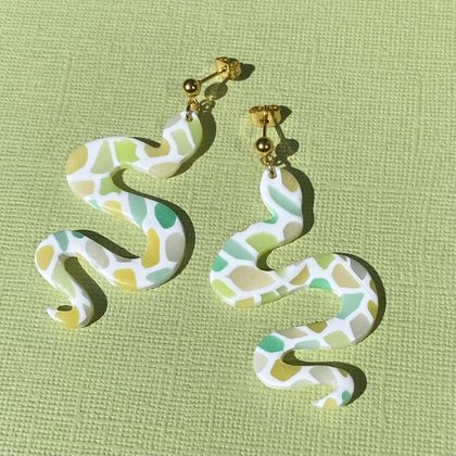 'Stained Glass' Green Snake Earrings